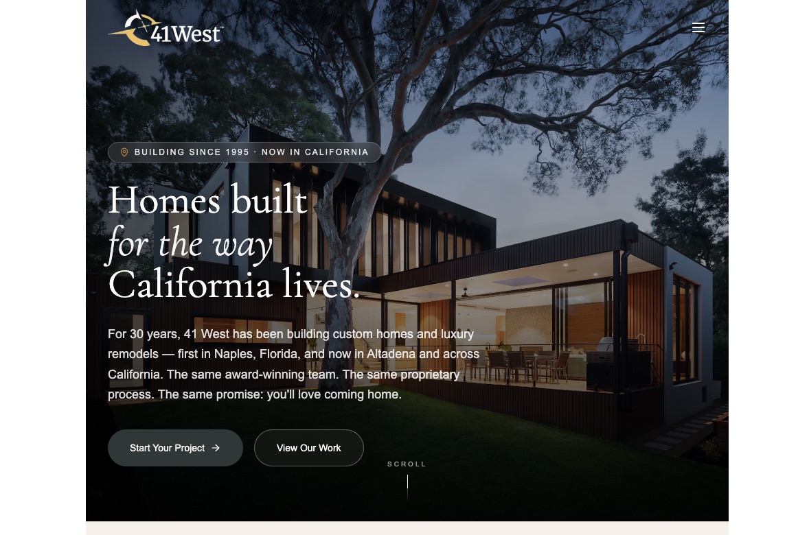 41 West CA website homepage screenshot