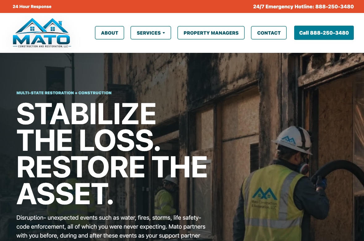 Mato Construction website homepage screenshot